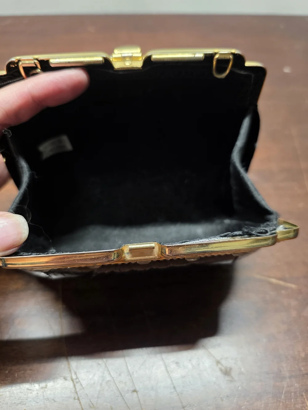 Classic Black Faux Snakeskin Evening Clutch with Gold Frame